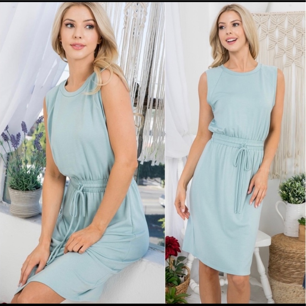 New! Clearance 🔥Mint Blue Super Soft Casual Spring Summer Womens Midi Dress - Picture 2 of 4